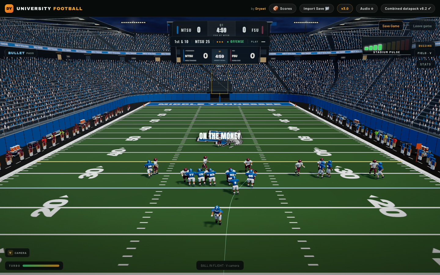 University Football's team-colored stadium and full football field